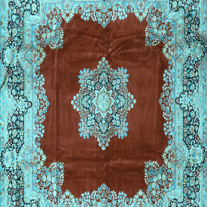 Machine Washable Medallion Light Blue Traditional Rug, wshtr3979lblu