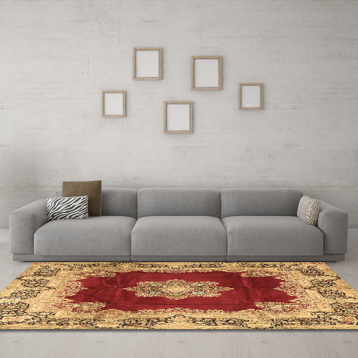 Machine Washable Medallion Brown Traditional Rug in a Living Room,, wshtr3979brn