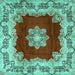 Square Machine Washable Medallion Turquoise Traditional Area Rugs, wshtr3979turq