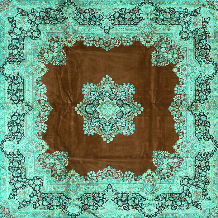 Square Medallion Turquoise Traditional Rug, tr3979turq