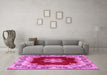 Machine Washable Medallion Pink Traditional Rug in a Living Room, wshtr3979pnk