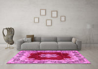 Machine Washable Medallion Pink Traditional Rug, wshtr3979pnk