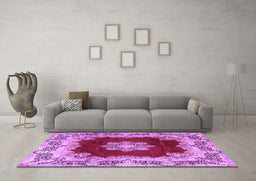Machine Washable Medallion Purple Traditional Area Rugs in a Living Room, wshtr3979pur