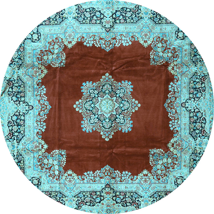 Round Medallion Light Blue Traditional Rug, tr3979lblu