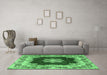 Machine Washable Medallion Emerald Green Traditional Area Rugs in a Living Room,, wshtr3979emgrn