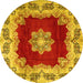 Round Medallion Yellow Traditional Rug, tr3979yw