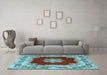 Machine Washable Medallion Light Blue Traditional Rug in a Living Room, wshtr3979lblu