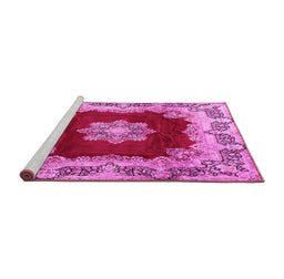 Sideview of Machine Washable Medallion Pink Traditional Rug, wshtr3979pnk