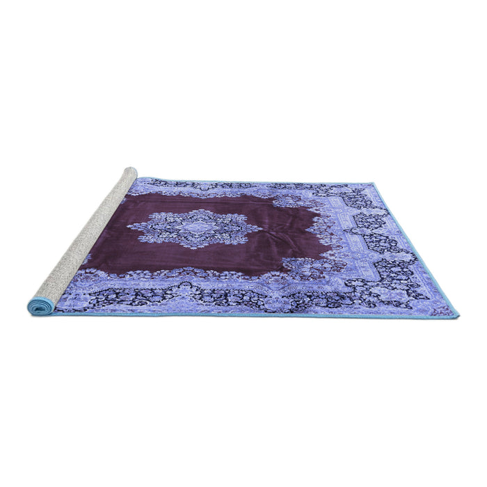 Sideview of Machine Washable Medallion Blue Traditional Rug, wshtr3979blu