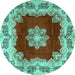 Round Medallion Turquoise Traditional Rug, tr3979turq