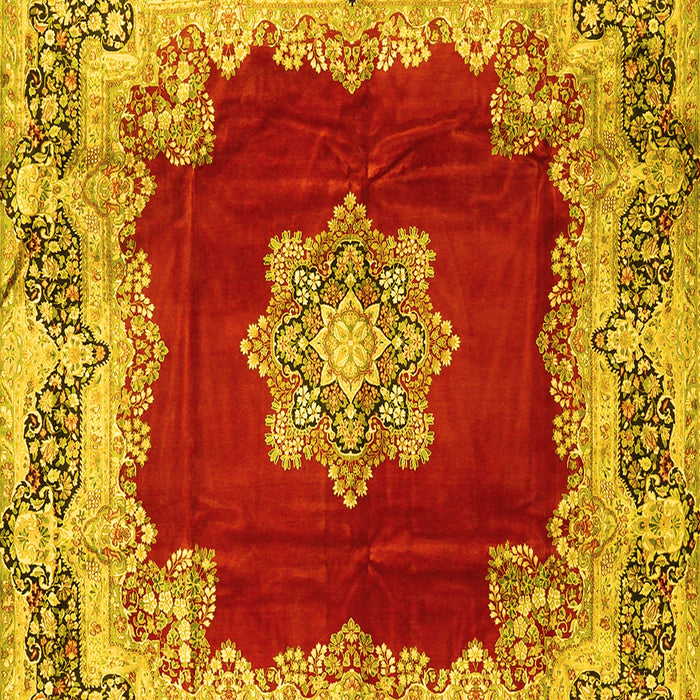 Machine Washable Medallion Yellow Traditional Rug, wshtr3979yw