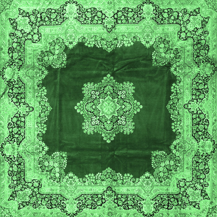 Square Machine Washable Medallion Emerald Green Traditional Area Rugs, wshtr3979emgrn