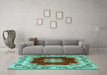 Machine Washable Medallion Turquoise Traditional Area Rugs in a Living Room,, wshtr3979turq