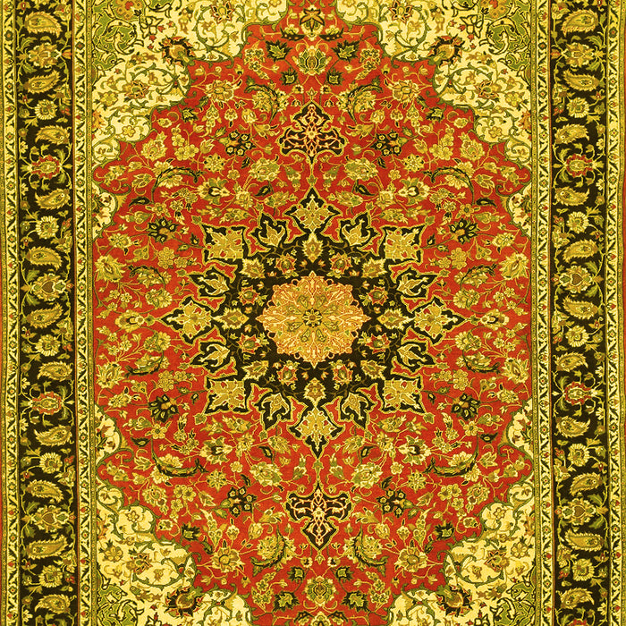 Machine Washable Medallion Yellow Traditional Rug, wshtr397yw