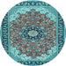 Round Medallion Light Blue Traditional Rug, tr397lblu