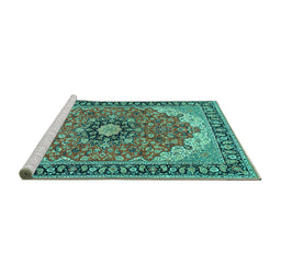 Sideview of Machine Washable Medallion Turquoise Traditional Area Rugs, wshtr397turq