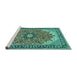 Sideview of Machine Washable Medallion Turquoise Traditional Area Rugs, wshtr397turq