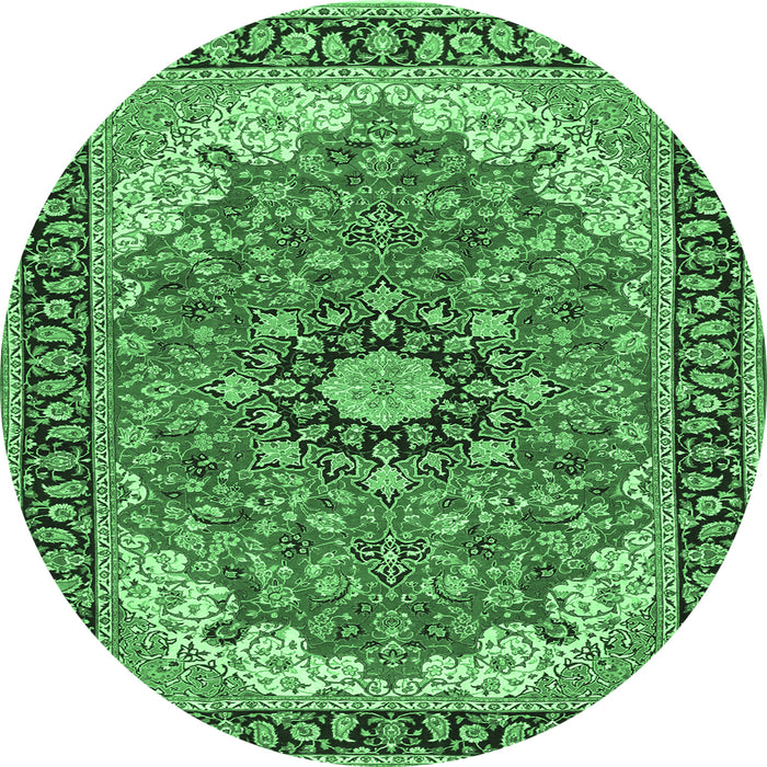 Round Machine Washable Medallion Emerald Green Traditional Area Rugs, wshtr397emgrn