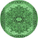 Round Machine Washable Medallion Emerald Green Traditional Area Rugs, wshtr397emgrn