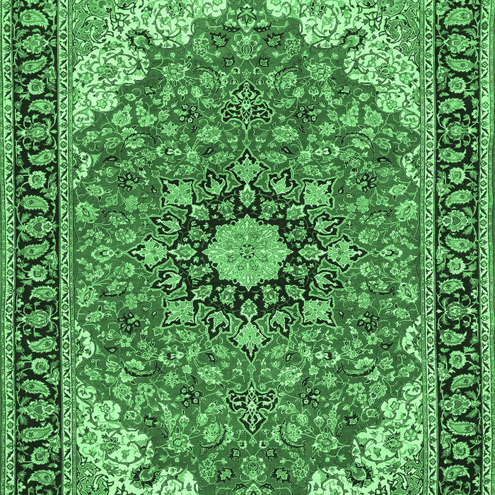 Machine Washable Medallion Emerald Green Traditional Area Rugs, wshtr397emgrn