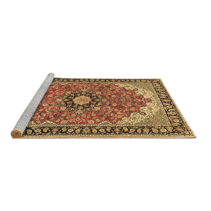 Sideview of Machine Washable Medallion Brown Traditional Rug, wshtr397brn