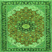 Round Machine Washable Medallion Green Traditional Area Rugs, wshtr397grn