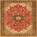 Round Machine Washable Medallion Orange Traditional Area Rugs, wshtr397org