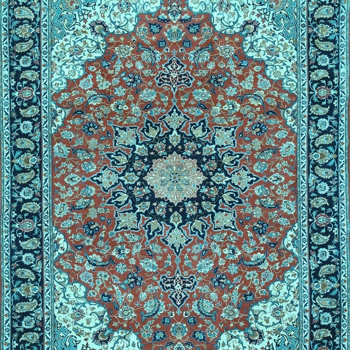 Machine Washable Medallion Light Blue Traditional Rug, wshtr397lblu