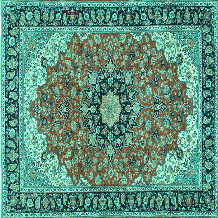 Square Medallion Turquoise Traditional Rug, tr397turq