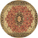 Round Machine Washable Medallion Brown Traditional Rug, wshtr397brn