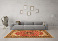 Machine Washable Medallion Orange Traditional Rug, wshtr397org