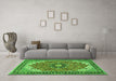 Machine Washable Medallion Green Traditional Area Rugs in a Living Room,, wshtr397grn