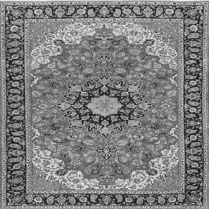 Round Machine Washable Medallion Gray Traditional Rug, wshtr397gry