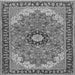 Round Machine Washable Medallion Gray Traditional Rug, wshtr397gry