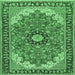 Square Machine Washable Medallion Emerald Green Traditional Area Rugs, wshtr397emgrn