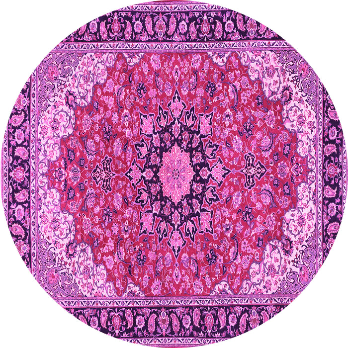 Round Machine Washable Medallion Pink Traditional Rug, wshtr397pnk