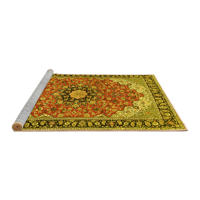 Sideview of Machine Washable Medallion Yellow Traditional Rug, wshtr397yw