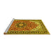 Sideview of Machine Washable Medallion Yellow Traditional Rug, wshtr397yw