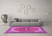 Machine Washable Medallion Pink Traditional Rug in a Living Room, wshtr397pnk