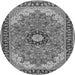 Machine Washable Medallion Gray Traditional Rug, wshtr397gry