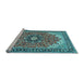 Sideview of Machine Washable Medallion Light Blue Traditional Rug, wshtr397lblu