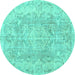 Round Machine Washable Persian Turquoise Traditional Area Rugs, wshtr3980turq