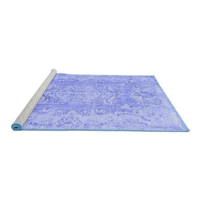 Sideview of Machine Washable Persian Blue Traditional Rug, wshtr3980blu