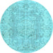 Round Machine Washable Persian Light Blue Traditional Rug, wshtr3980lblu