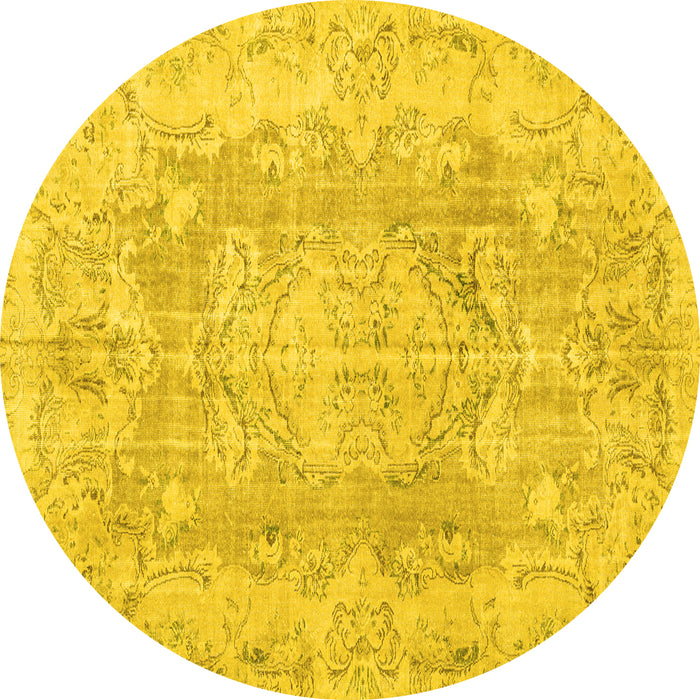 Round Machine Washable Persian Yellow Traditional Rug, wshtr3980yw