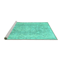 Sideview of Machine Washable Persian Turquoise Traditional Area Rugs, wshtr3980turq