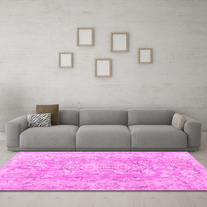 Machine Washable Persian Pink Traditional Rug in a Living Room, wshtr3980pnk