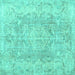 Square Machine Washable Persian Turquoise Traditional Area Rugs, wshtr3980turq