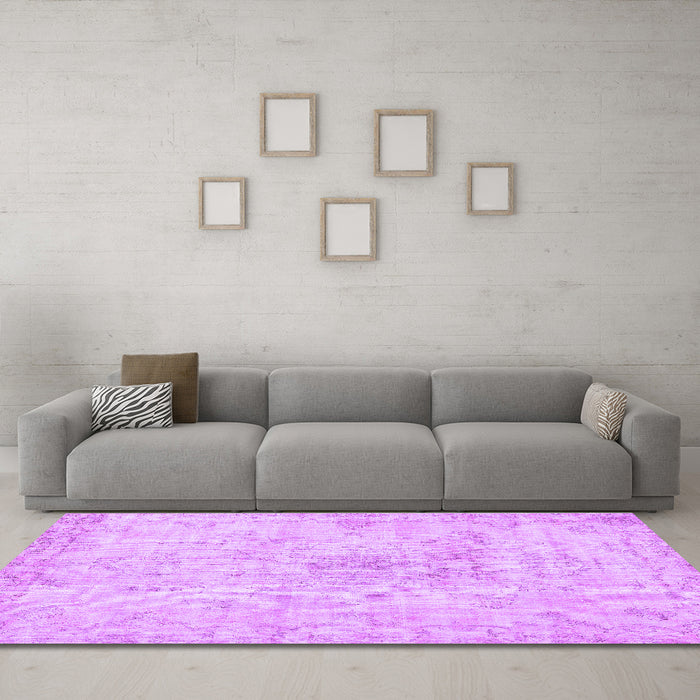 Machine Washable Persian Purple Traditional Area Rugs in a Living Room, wshtr3981pur