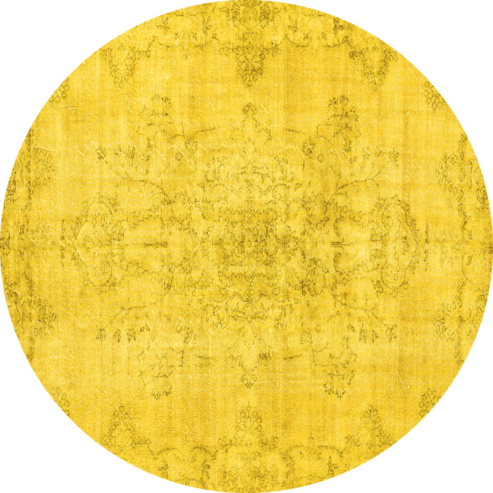 Round Persian Yellow Traditional Rug, tr3981yw